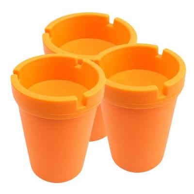 3er Set Aschenbecher Orange mit Deckel aus robustem Kunststoff