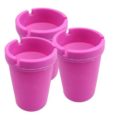 3er Set Aschenbecher Pink mit Deckel aus robustem Kunststoff