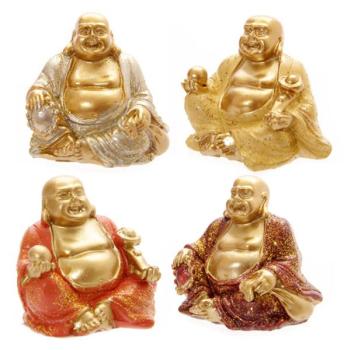 4er Sammlerset Mini Glitzer Glücks-Buddha 4 cm