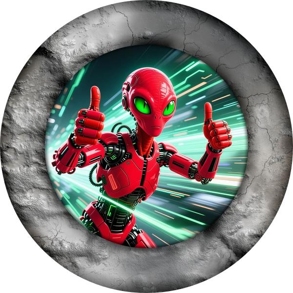 Roter Cyborg mit Daumen hoch