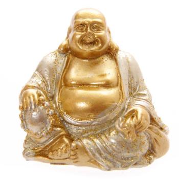 Mini Glitzer Glücks-Buddha Silber 4 cm