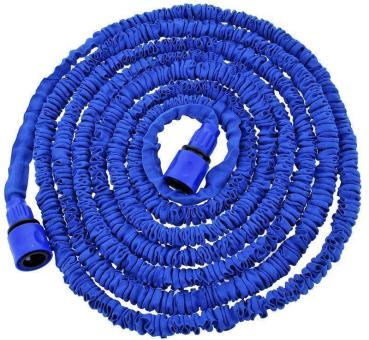 Flexi Gartenschlauch mit Sprühkopf 7,5m ausgedehnt, blau