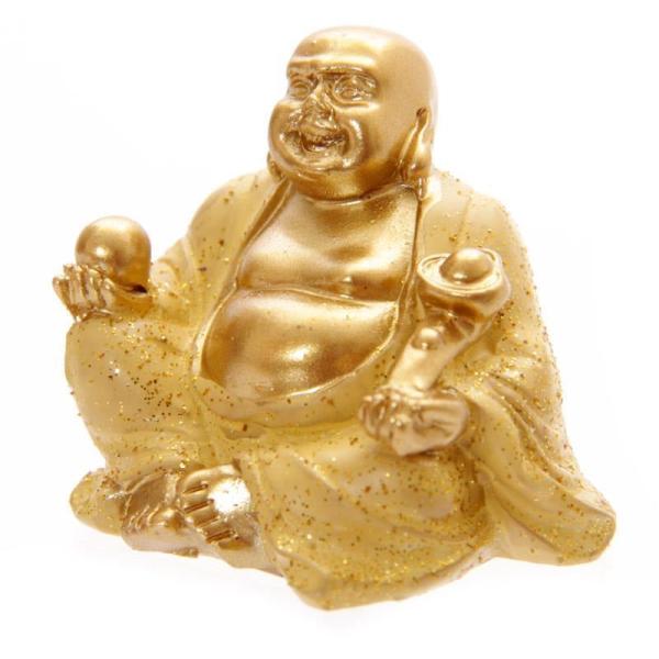 Mini Glitzer Glücks-Buddha Gold 4 cm